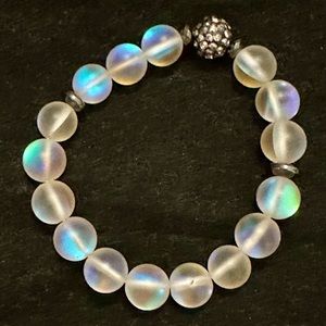 Frosted Mermaid Glass Bracelet with Pave Stone Accent